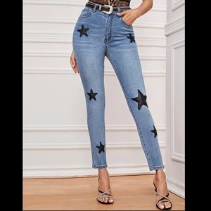 SHEIN star patched cat whiskers skinny jeans